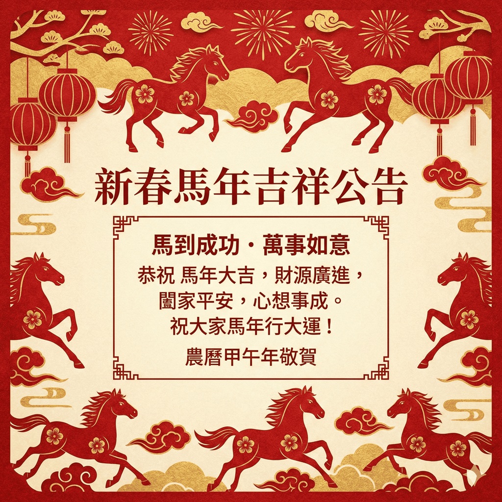 新春馬年農曆春節公告